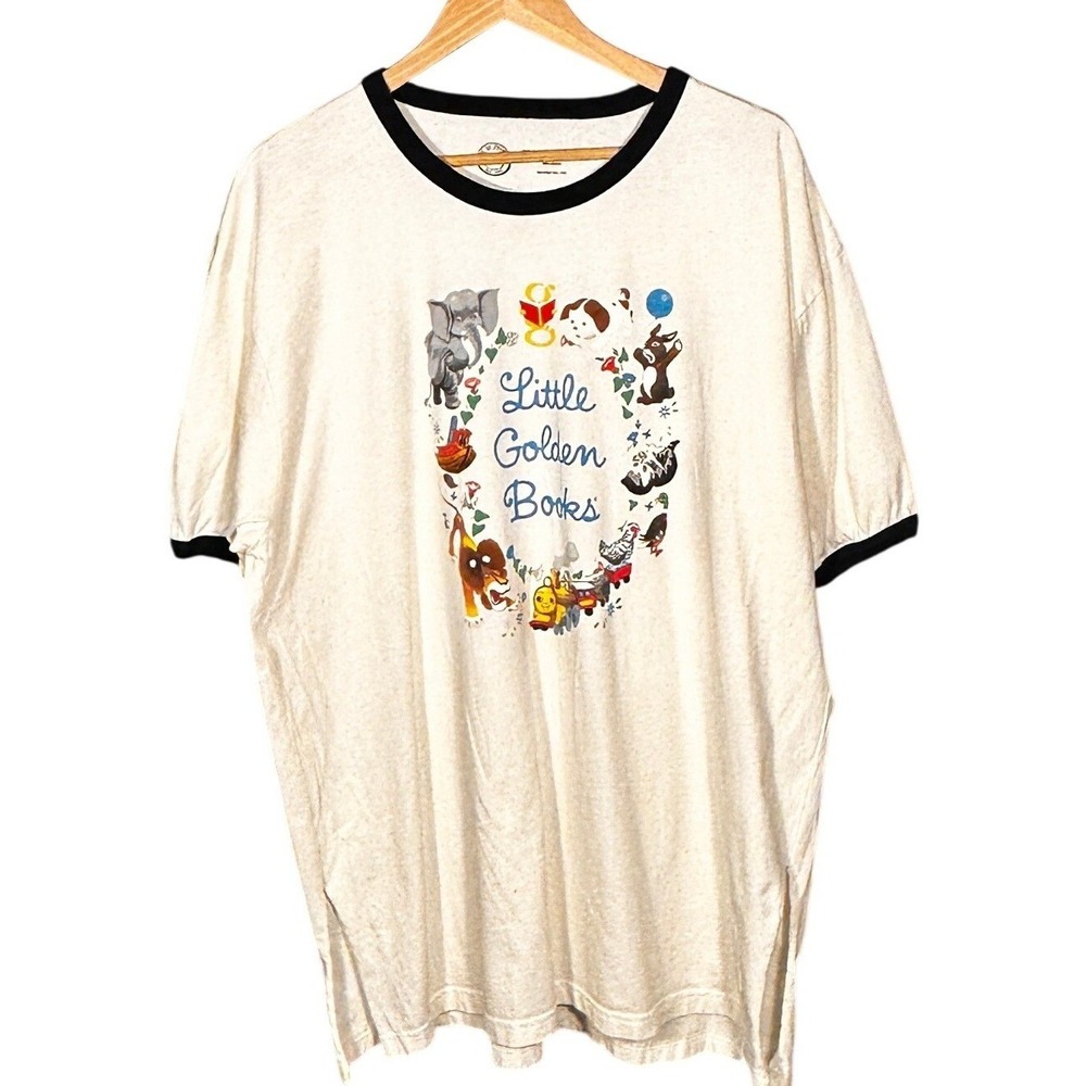 Out 0f Print Little Golden Books Ringer T-Shirt Women 3XL Cream Graphic Tee